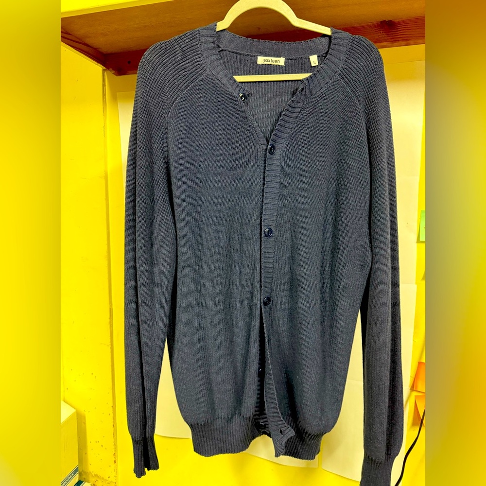 3sixteen Made in USA Men's Blue Cardigan Sweater
